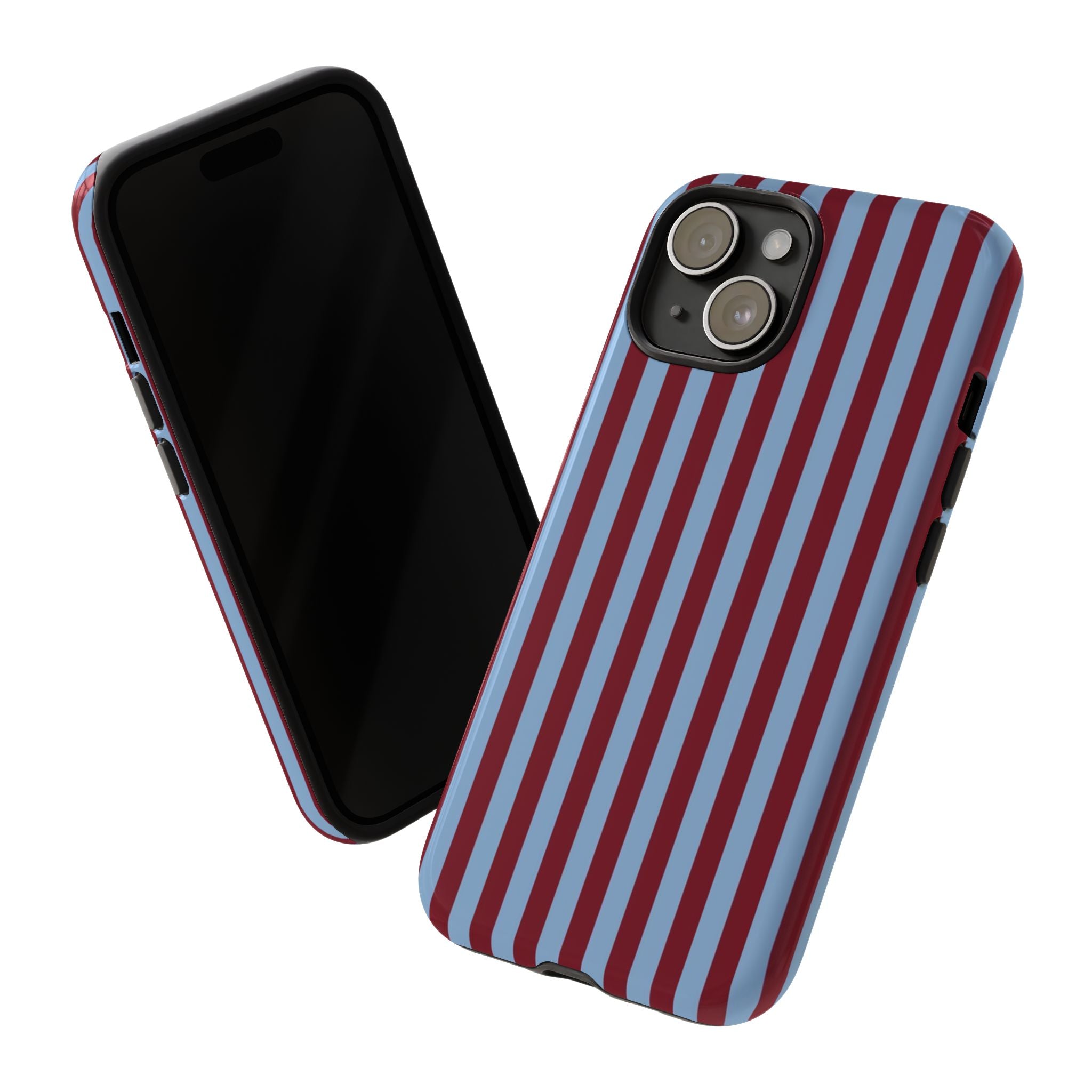 Striped Tough Phone Case — Blue & Burgundy Vertical Stripe Protective Cover