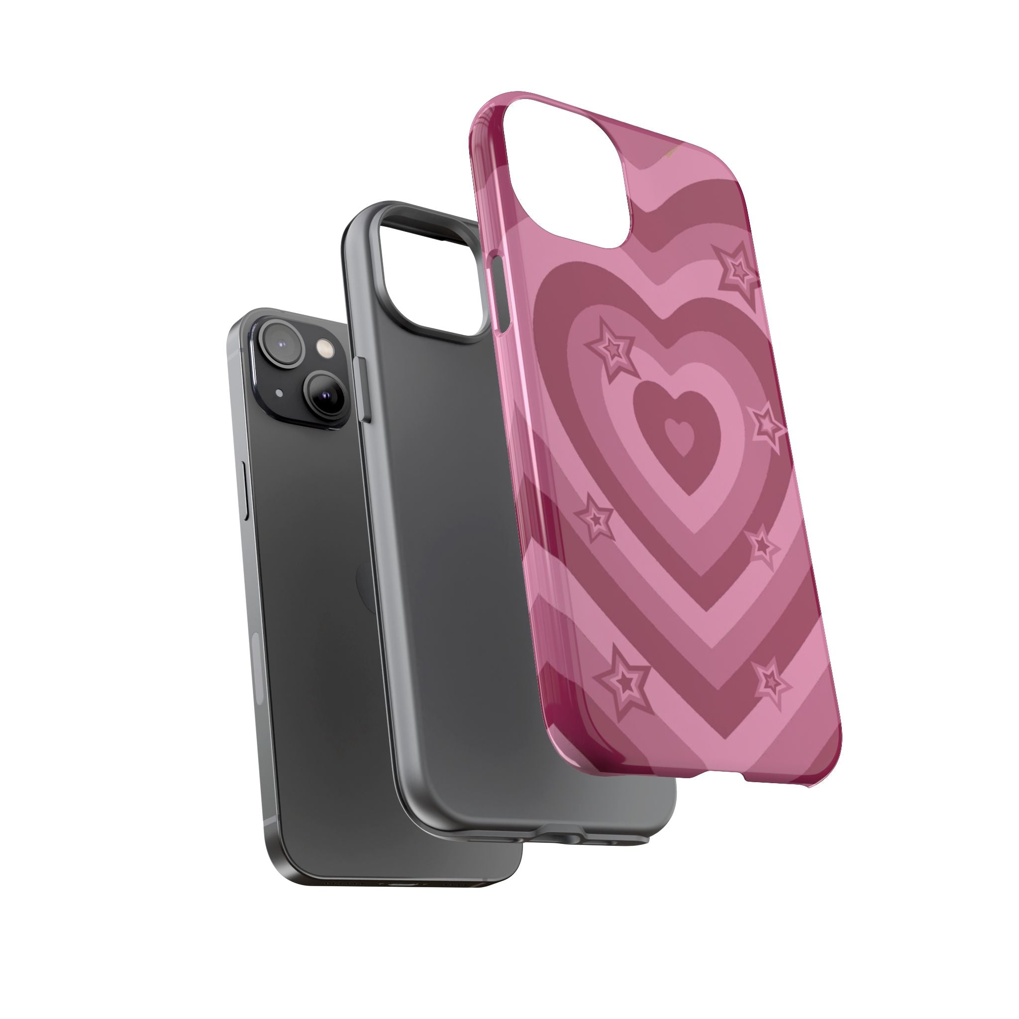 Pink Retro Heart Tough Phone Case – Star Accent Protective Cover
