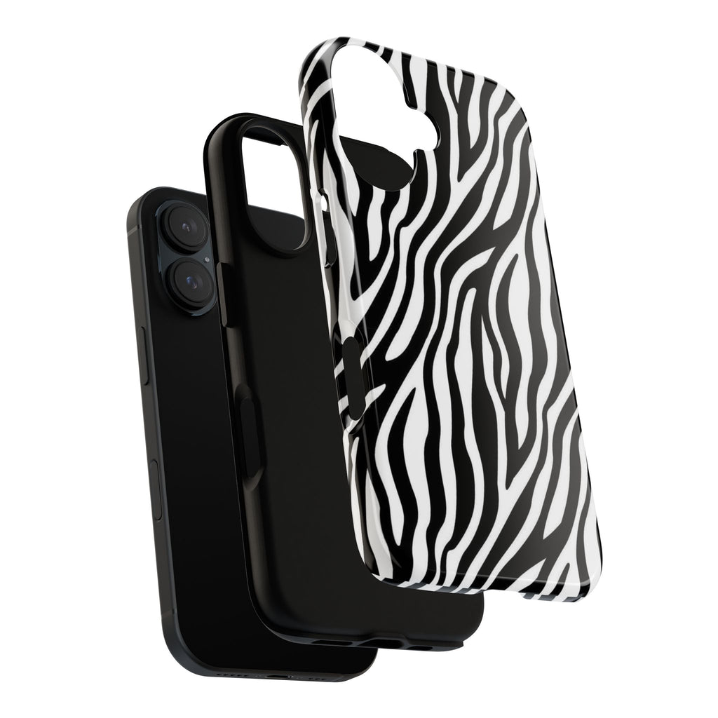 Zebra Print Tough Phone Case — Black & White Animal Stripe Protective Cover