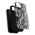 Zebra Print Tough Phone Case — Black & White Animal Stripe Protective Cover