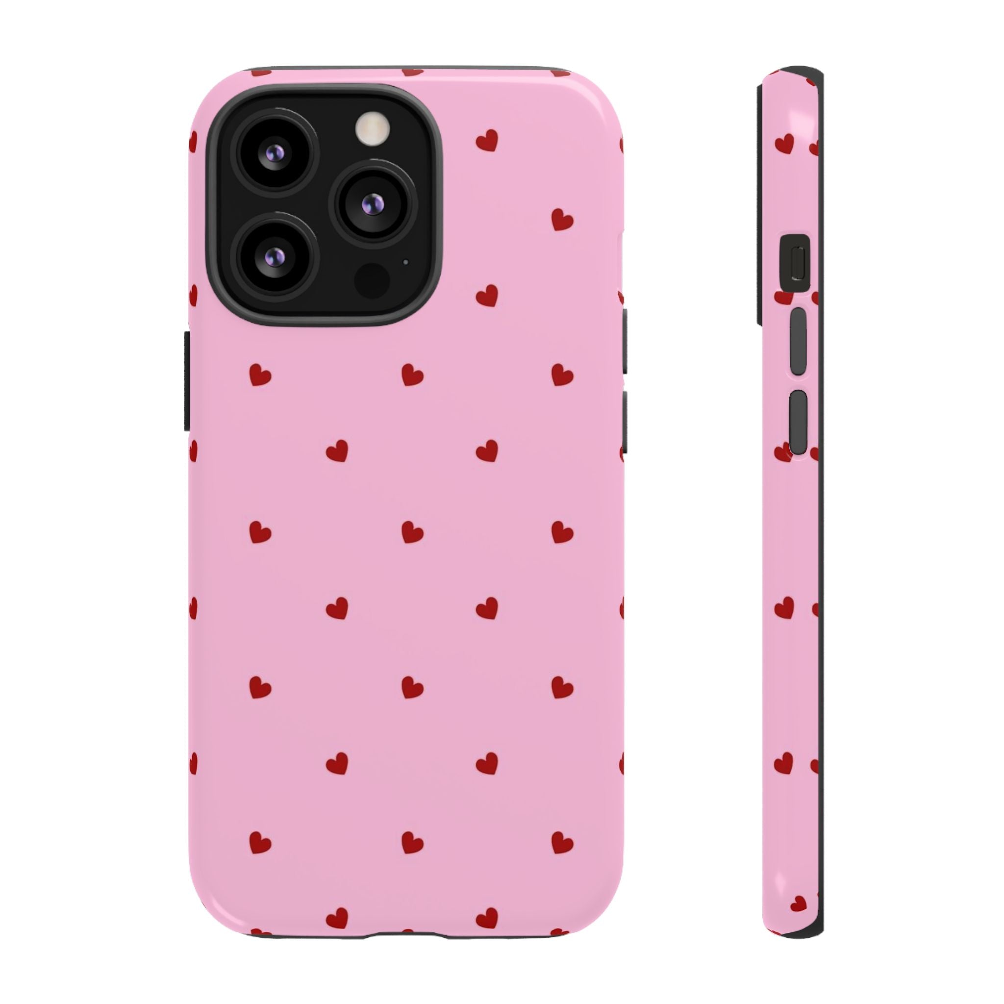 Pink Heart Pattern Tough Phone Case — Cute Red Hearts Protective Phone Cover (Valentine’s Day Gift)