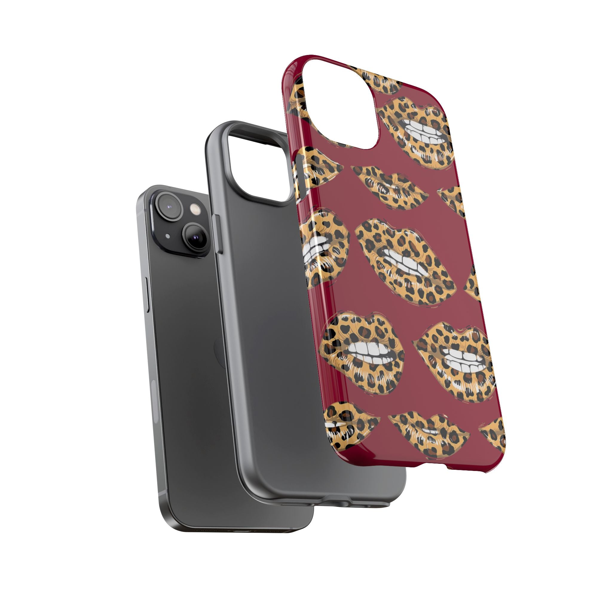 Phone Case — Leopard Lips Pattern on Burgundy