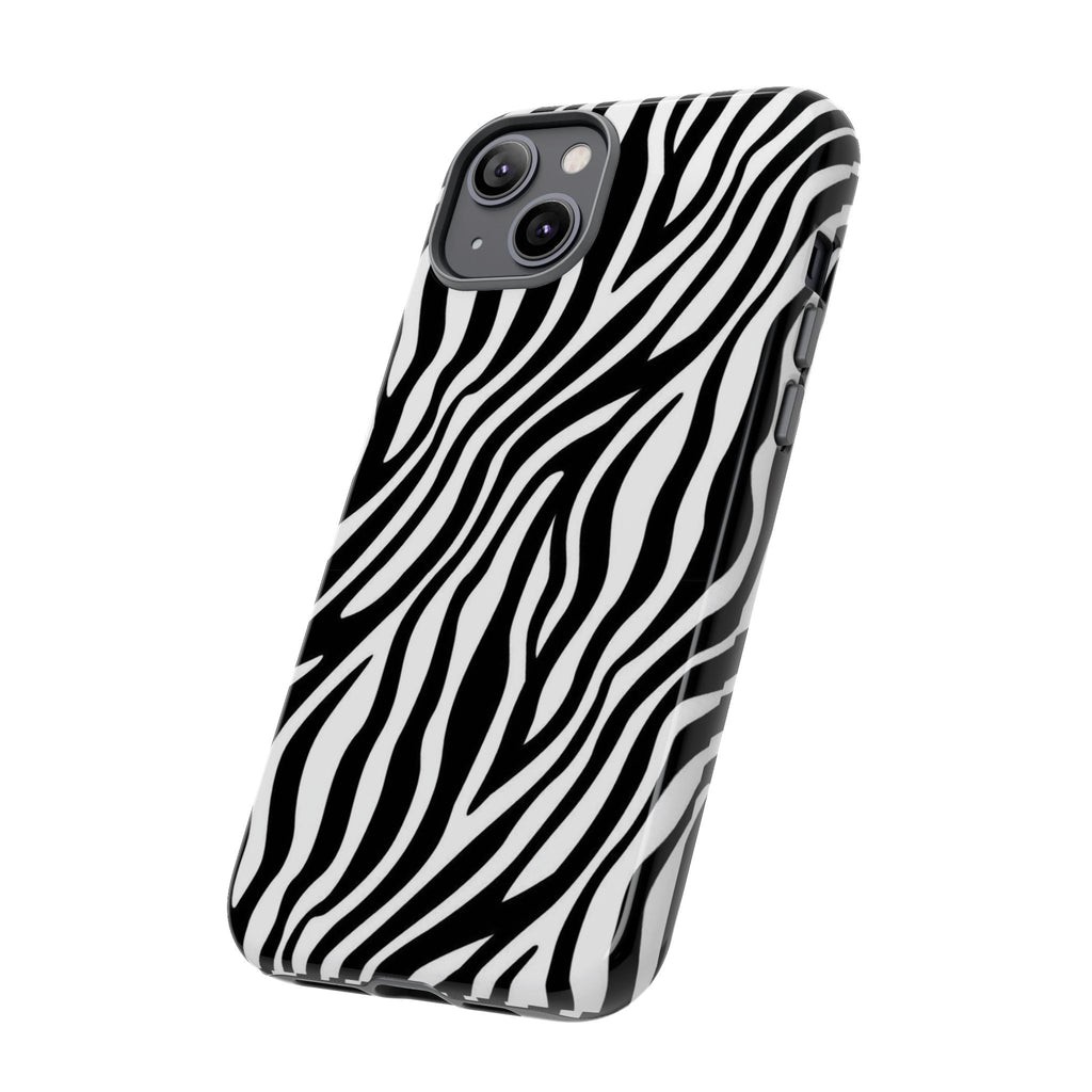 Zebra Print Tough Phone Case — Black & White Animal Stripe Protective Cover