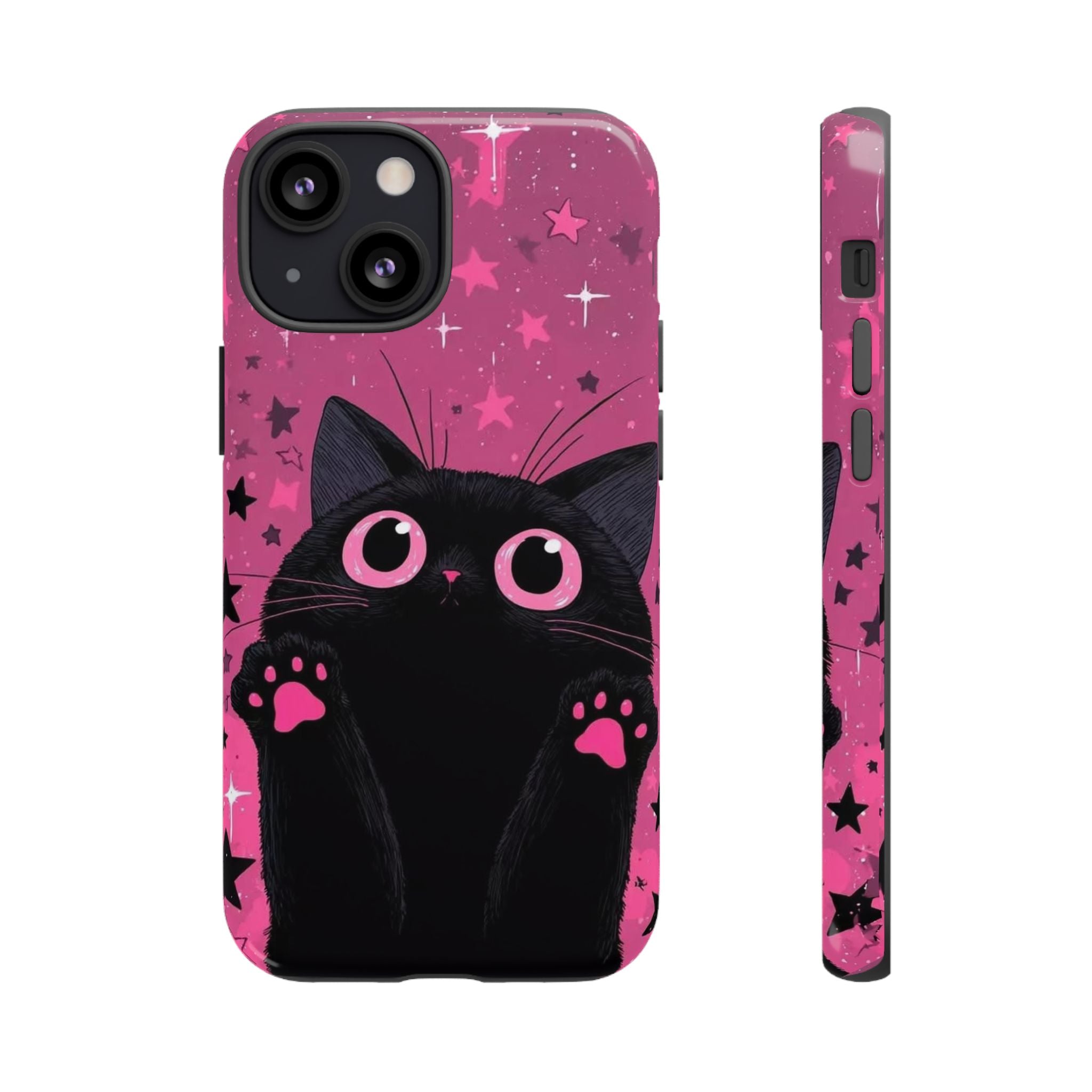 Cat Paw Pink Galaxy Phone Case — Cute Black Kitten iPhone Cover