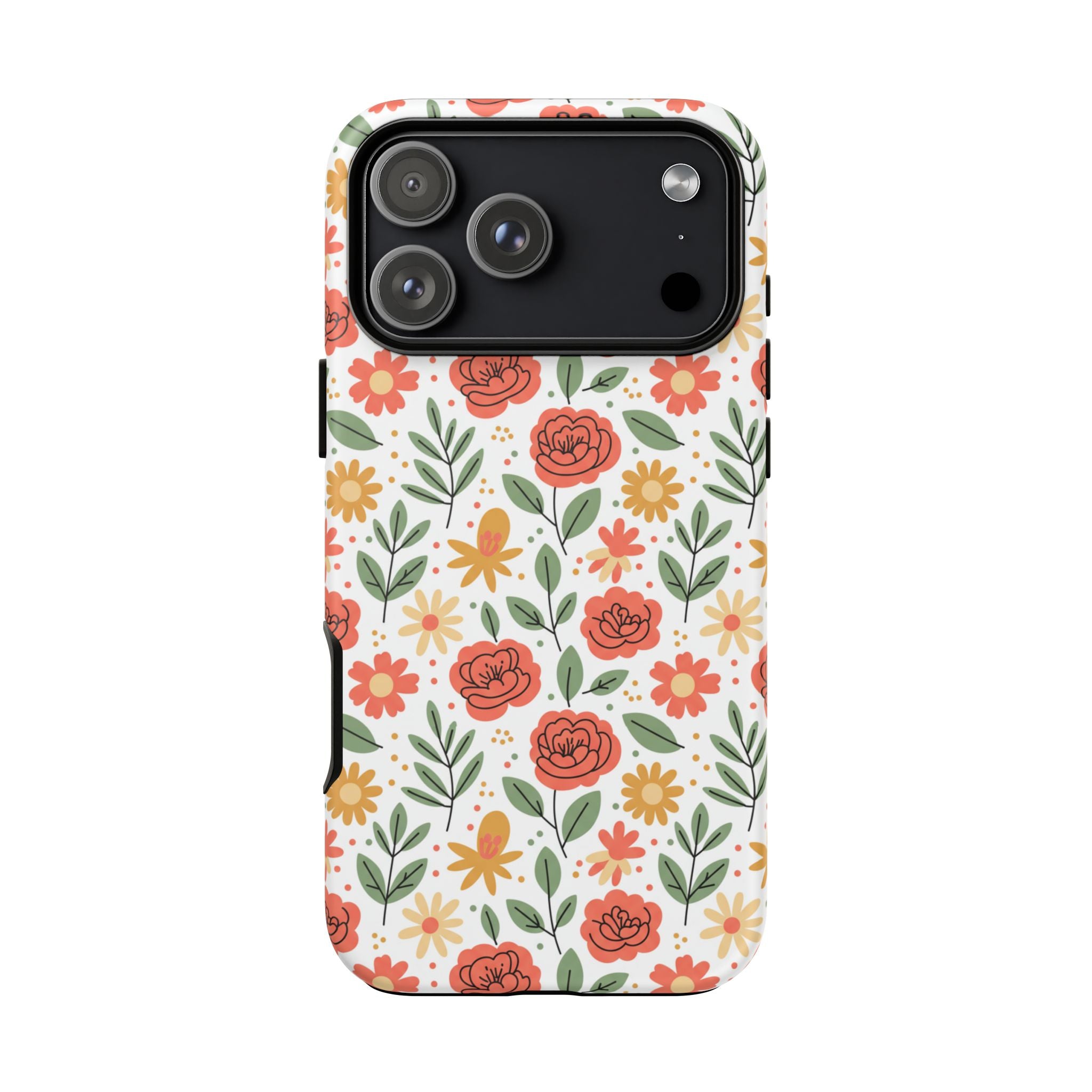 Floral Rose Pattern Tough Phone Case — Durable Garden-Inspired Protection
