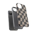 Wavy Checkerboard Phone Case — Retro Black & Beige Pattern, Durable Protective Cover
