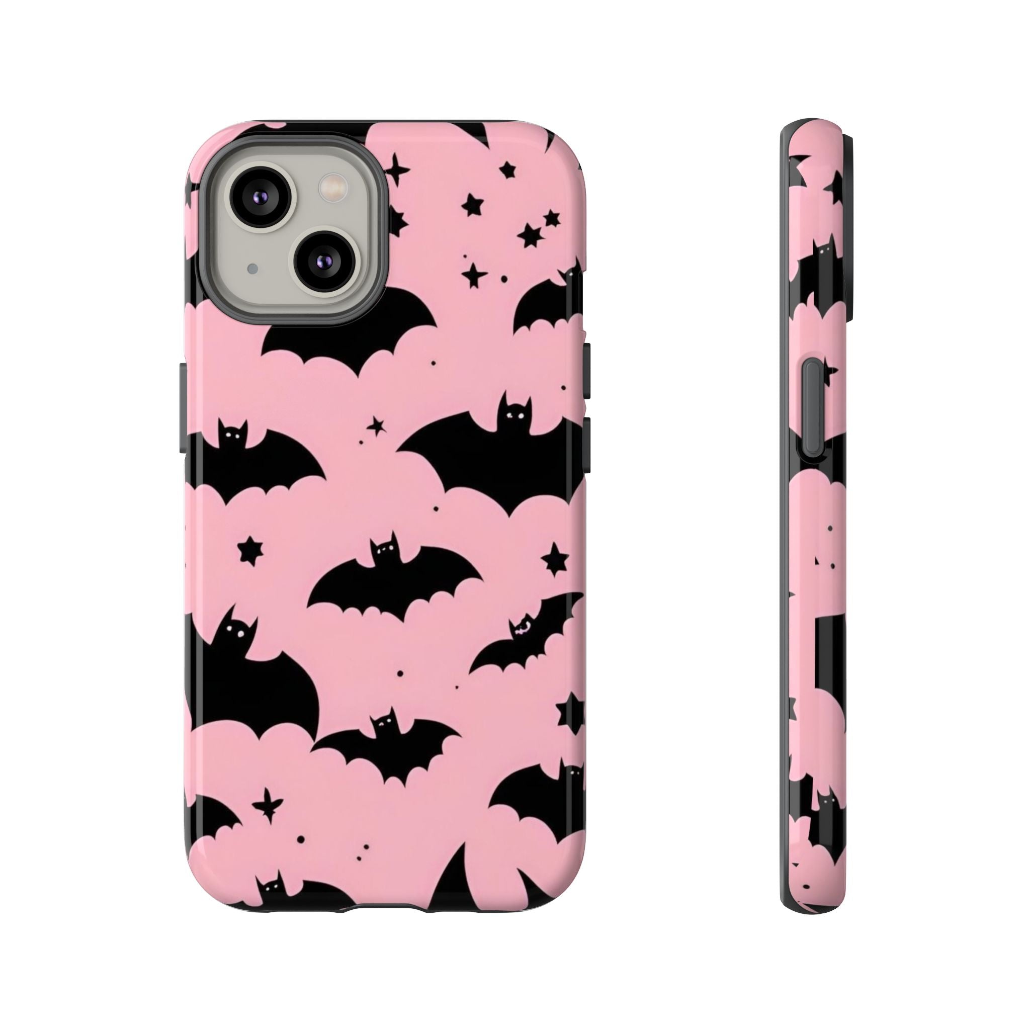 Pink Bat Pattern Tough Phone Case — Cute Halloween Bat Wings Design