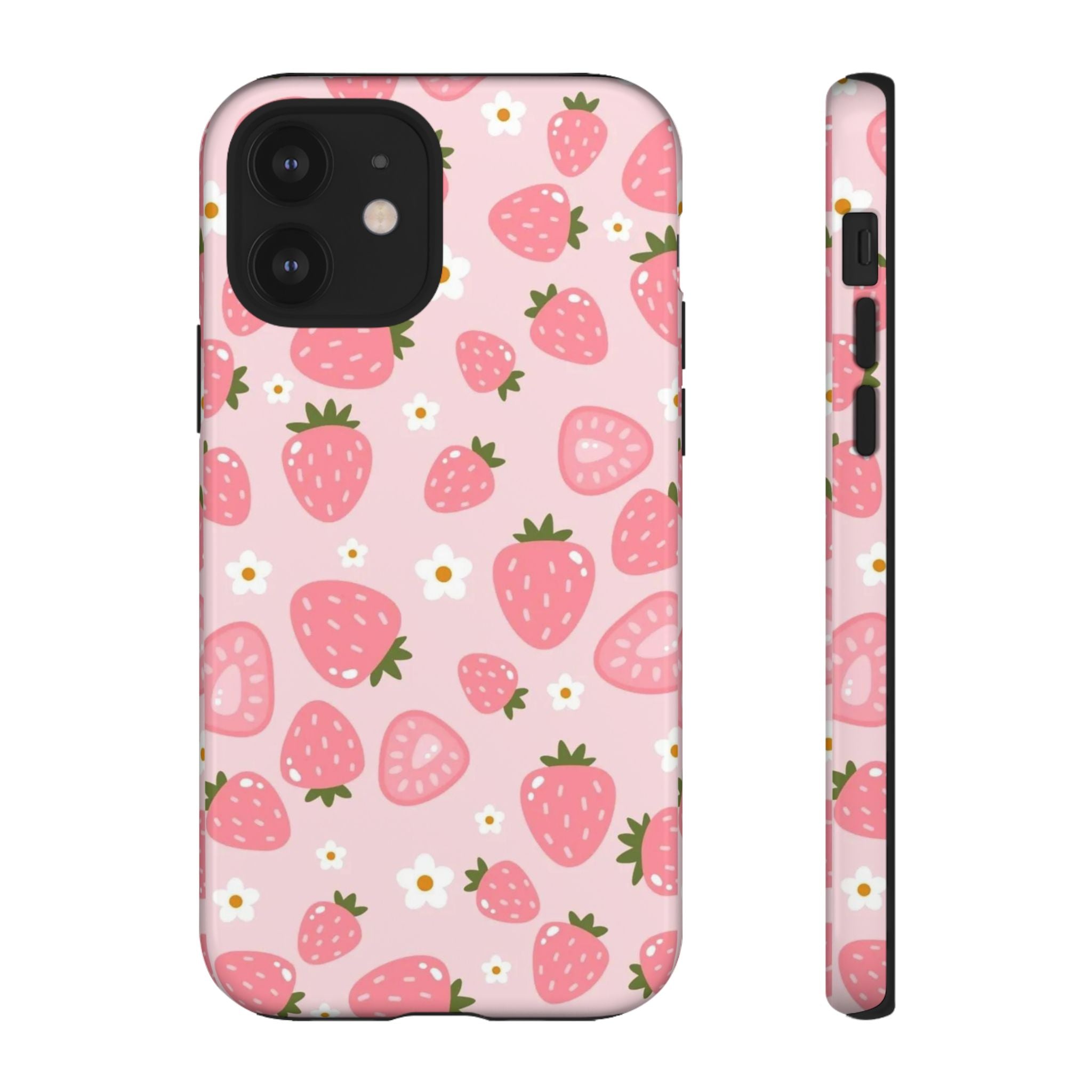 Strawberry Pattern Phone Case – Cute Pink Fruit Protective Tough Case