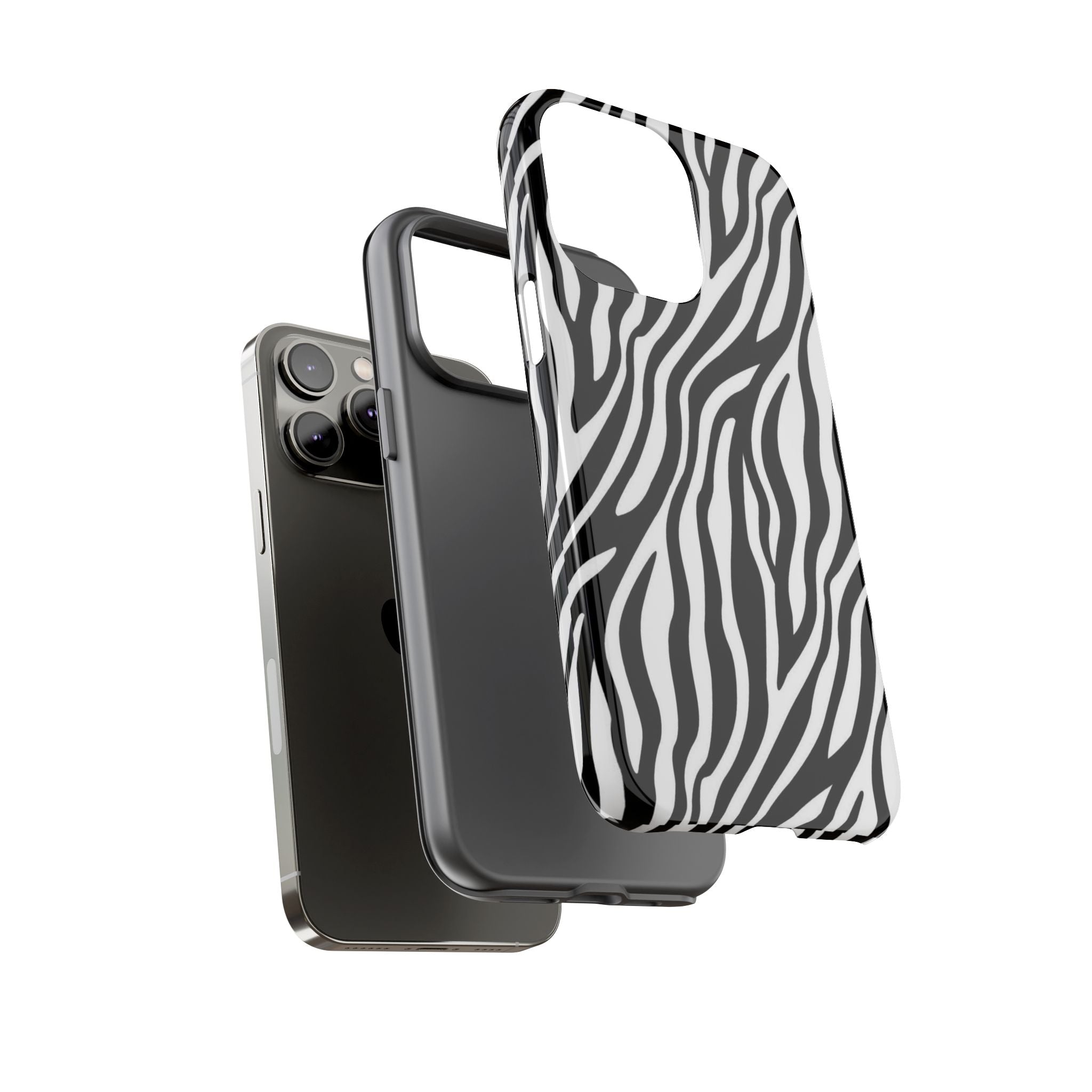 Zebra Print Tough Phone Case — Black & White Animal Stripe Protective Cover