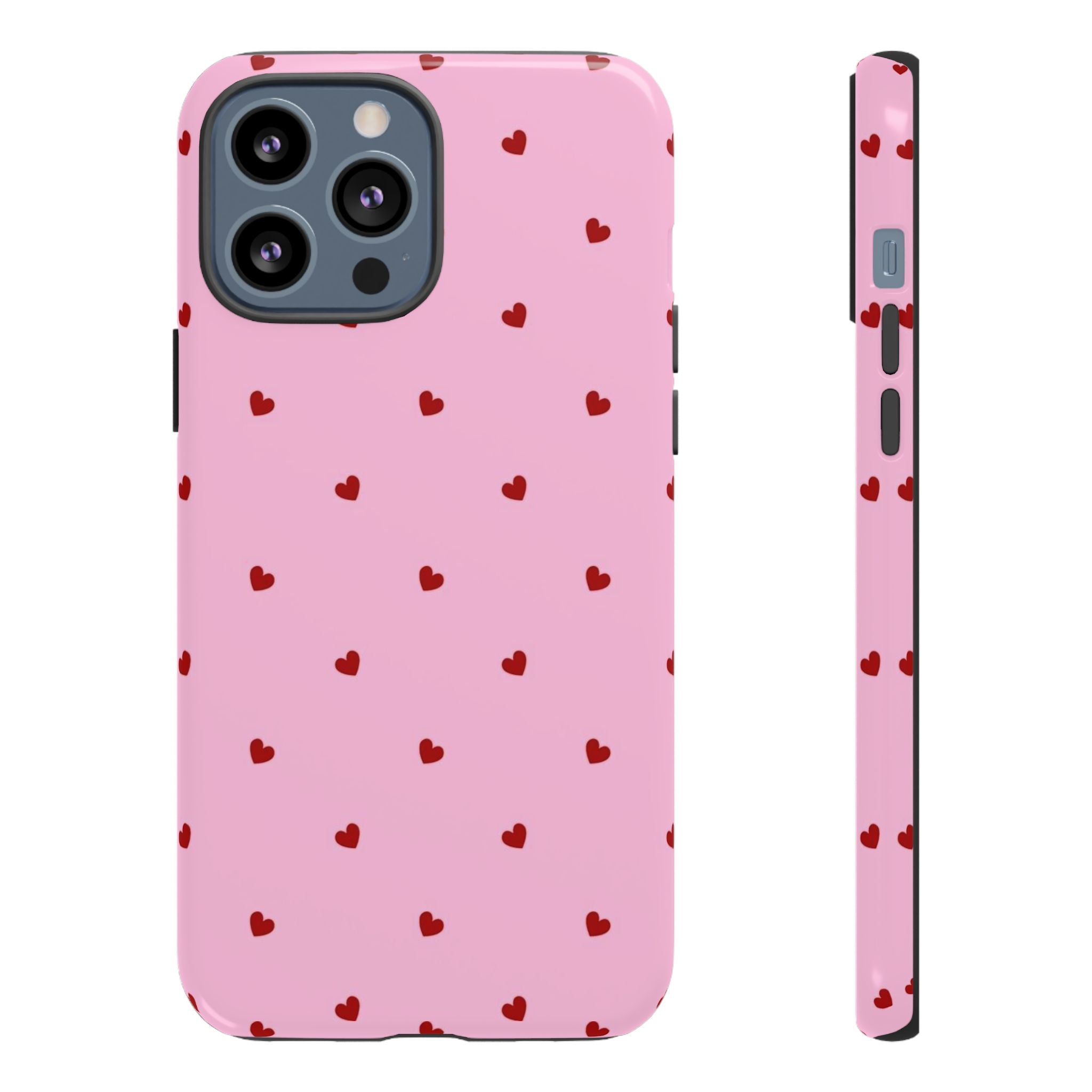 Pink Heart Pattern Tough Phone Case — Cute Red Hearts Protective Phone Cover (Valentine’s Day Gift)
