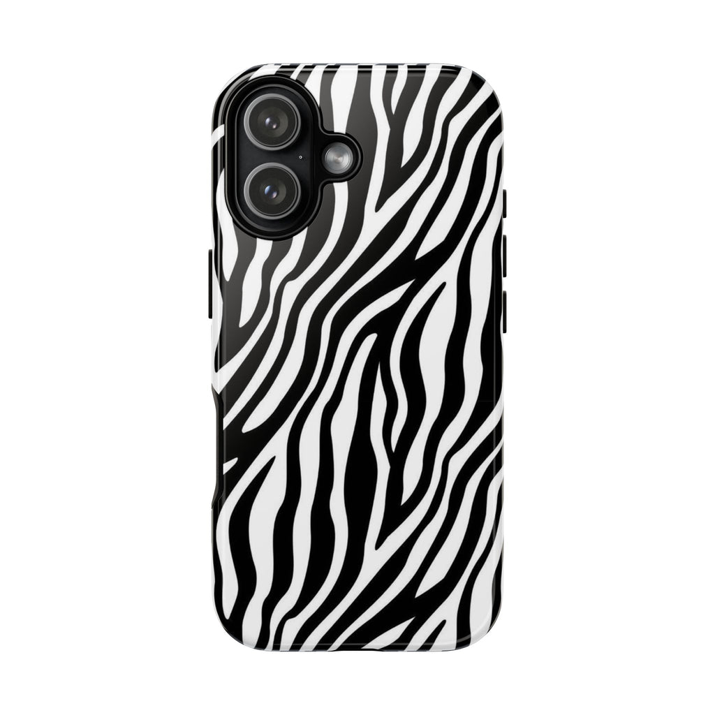 Zebra Print Tough Phone Case — Black & White Animal Stripe Protective Cover