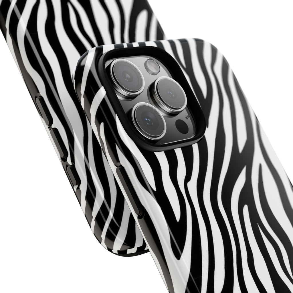 Zebra Print Tough Phone Case — Black & White Animal Stripe Protective Cover