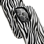 Zebra Print Tough Phone Case — Black & White Animal Stripe Protective Cover