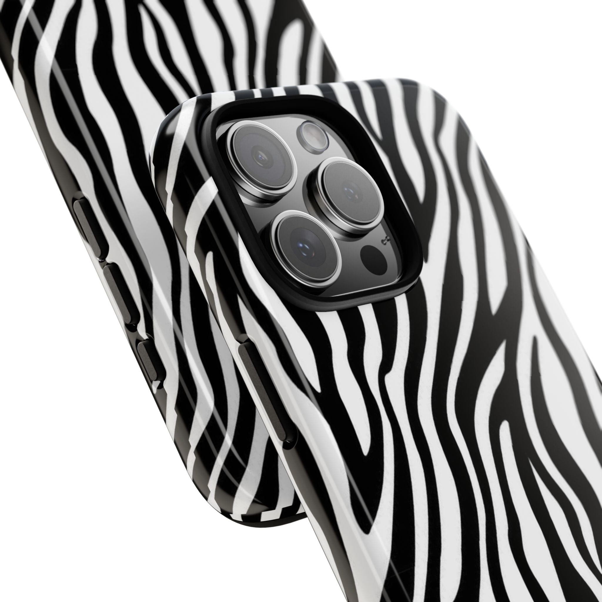 Zebra Print Tough Phone Case — Black & White Animal Stripe Protective Cover