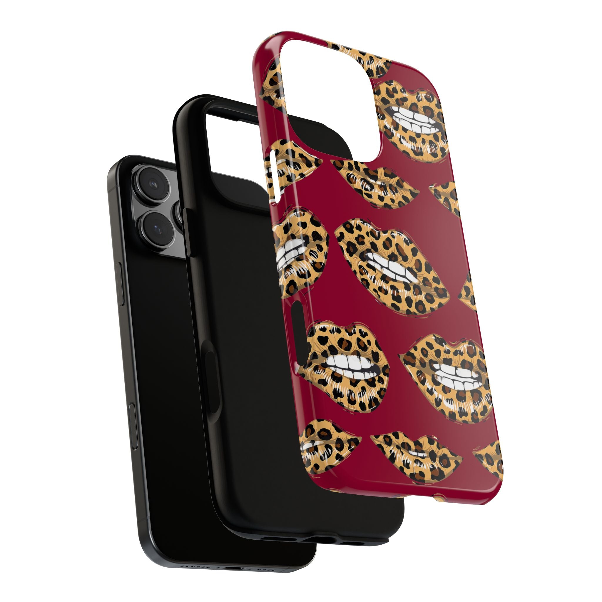 Phone Case — Leopard Lips Pattern on Burgundy