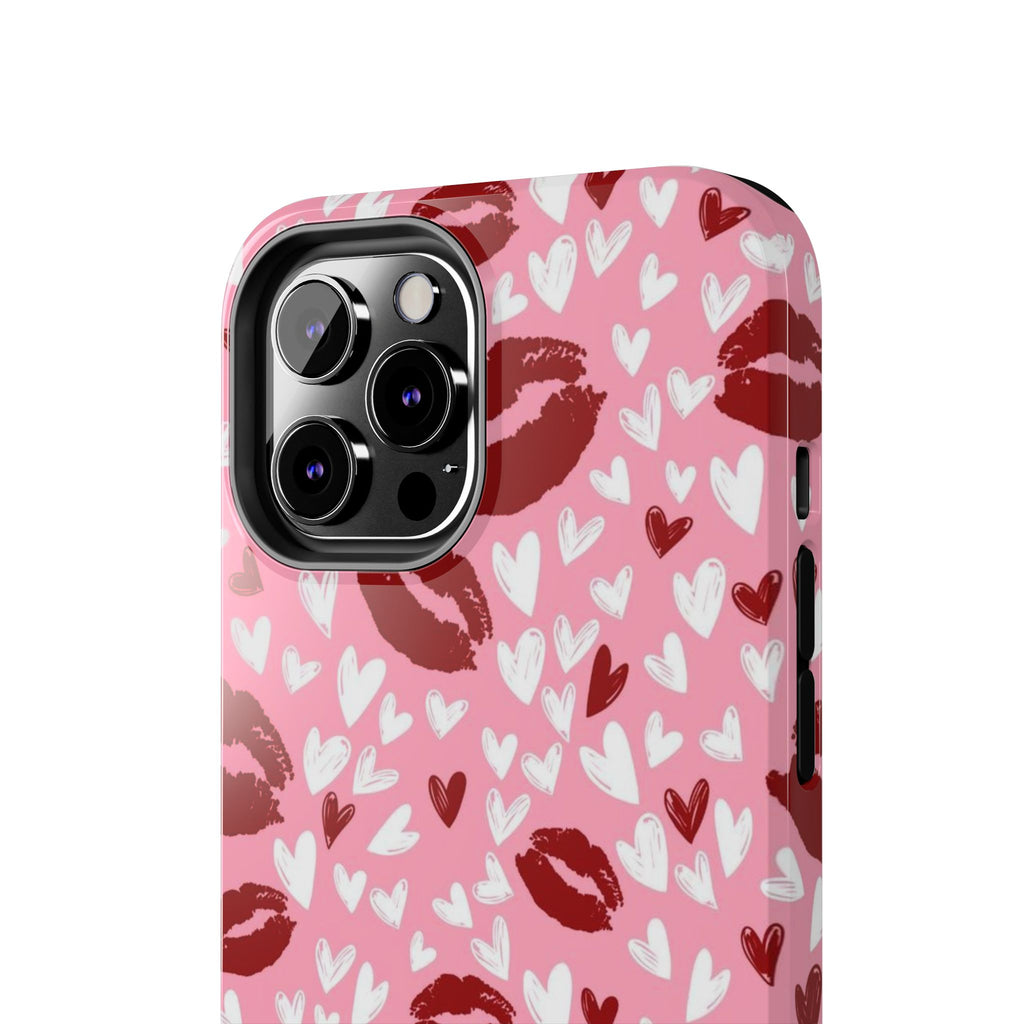 Pink Kiss Hearts Tough Phone Case — Cute Valentine Protective Phone Cover