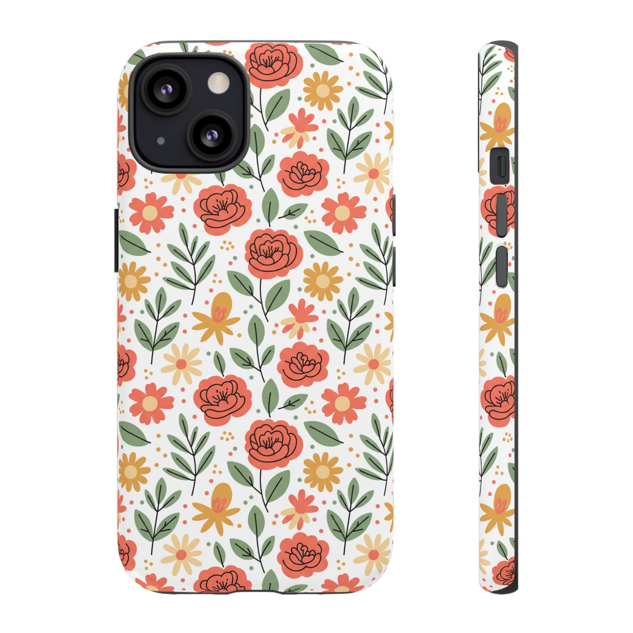 Floral Rose Pattern Tough Phone Case — Durable Garden-Inspired Protection