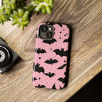 Pink Bat Pattern Tough Phone Case — Cute Halloween Bat Wings Design