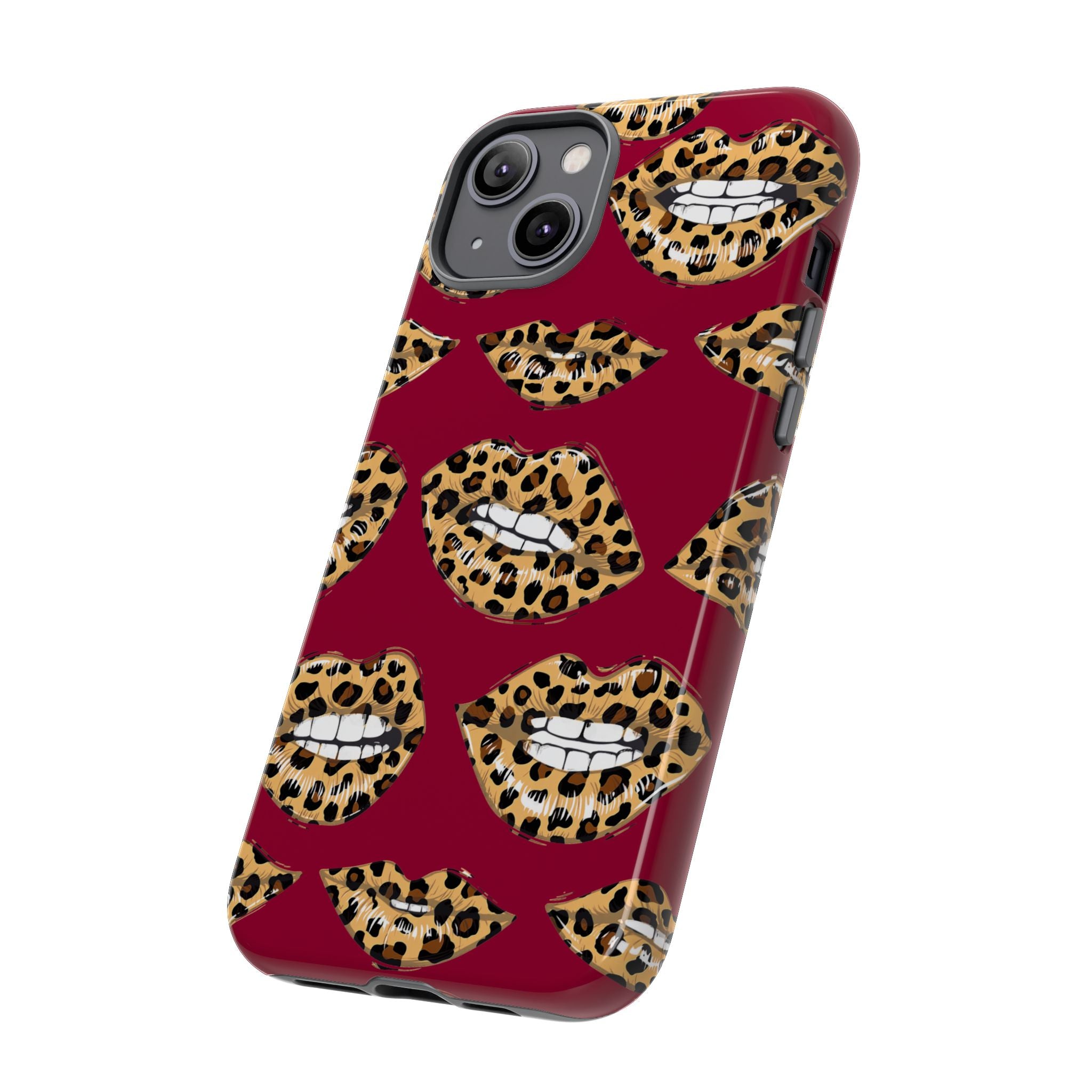 Phone Case — Leopard Lips Pattern on Burgundy