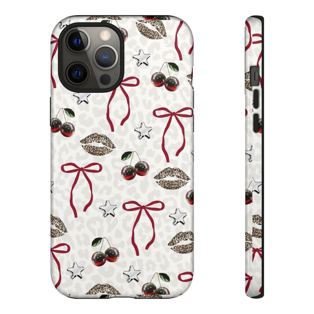 Cherry Bow Phone Case — Retro Cherry & Lips Pattern iPhone Cover