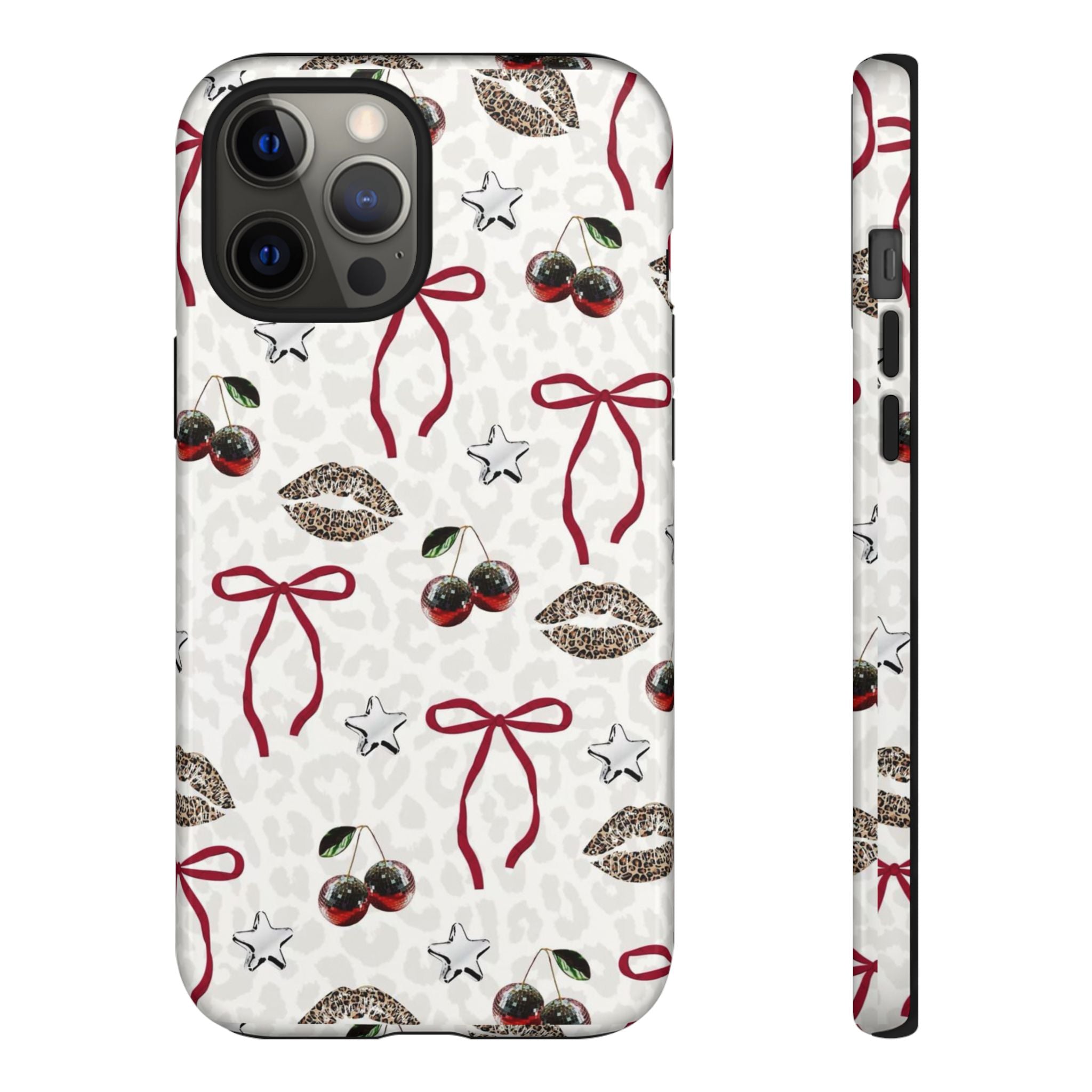 Cherry Bow Phone Case — Retro Cherry & Lips Pattern iPhone Cover