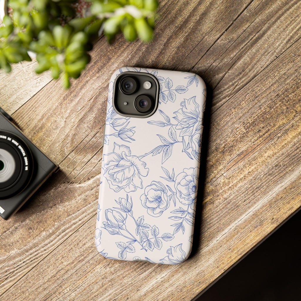 Phone Case — Blue Floral Sketch Tough Protective Case