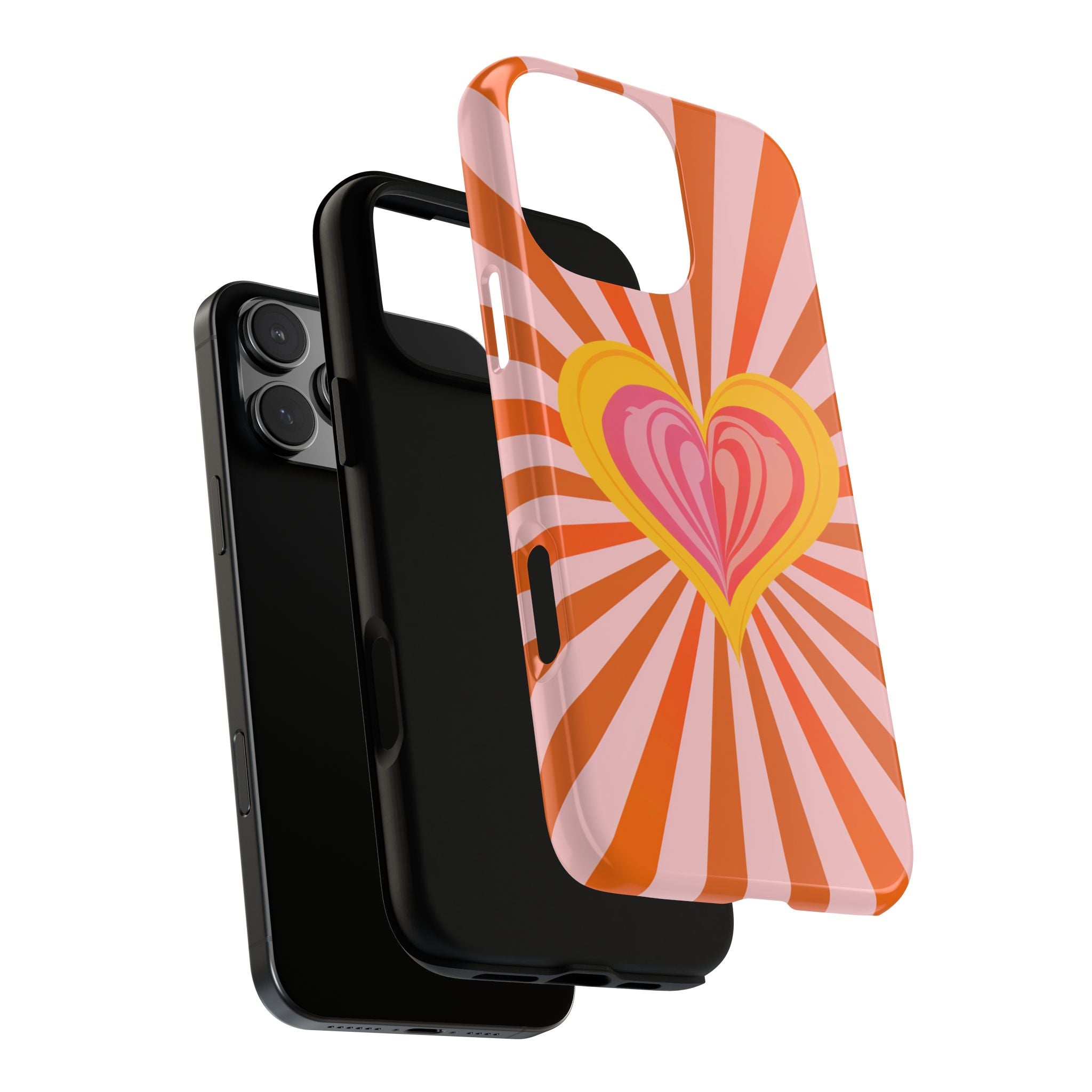 Retro Heart Phone Case — Vibrant Orange Sunburst Tough Case