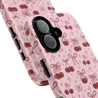 Cherry Pattern Phone Case — Cute Pink Cherries with Bows Durable Tough Case