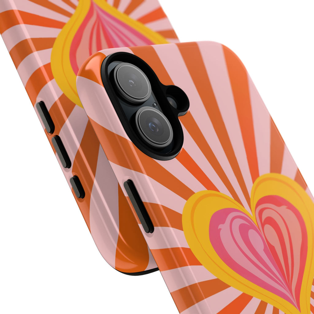 Retro Heart Phone Case — Vibrant Orange Sunburst Tough Case