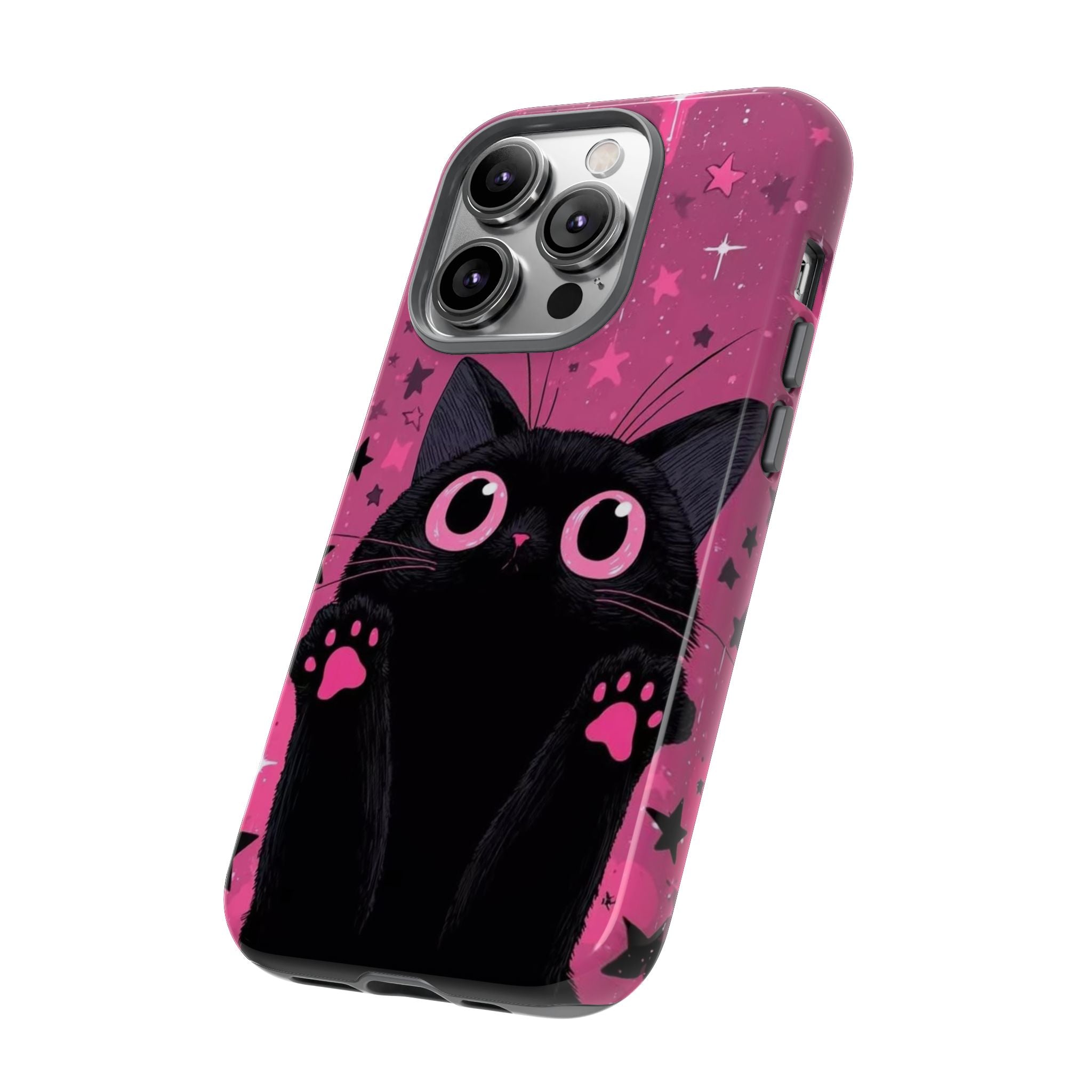 Cat Paw Pink Galaxy Phone Case — Cute Black Kitten iPhone Cover