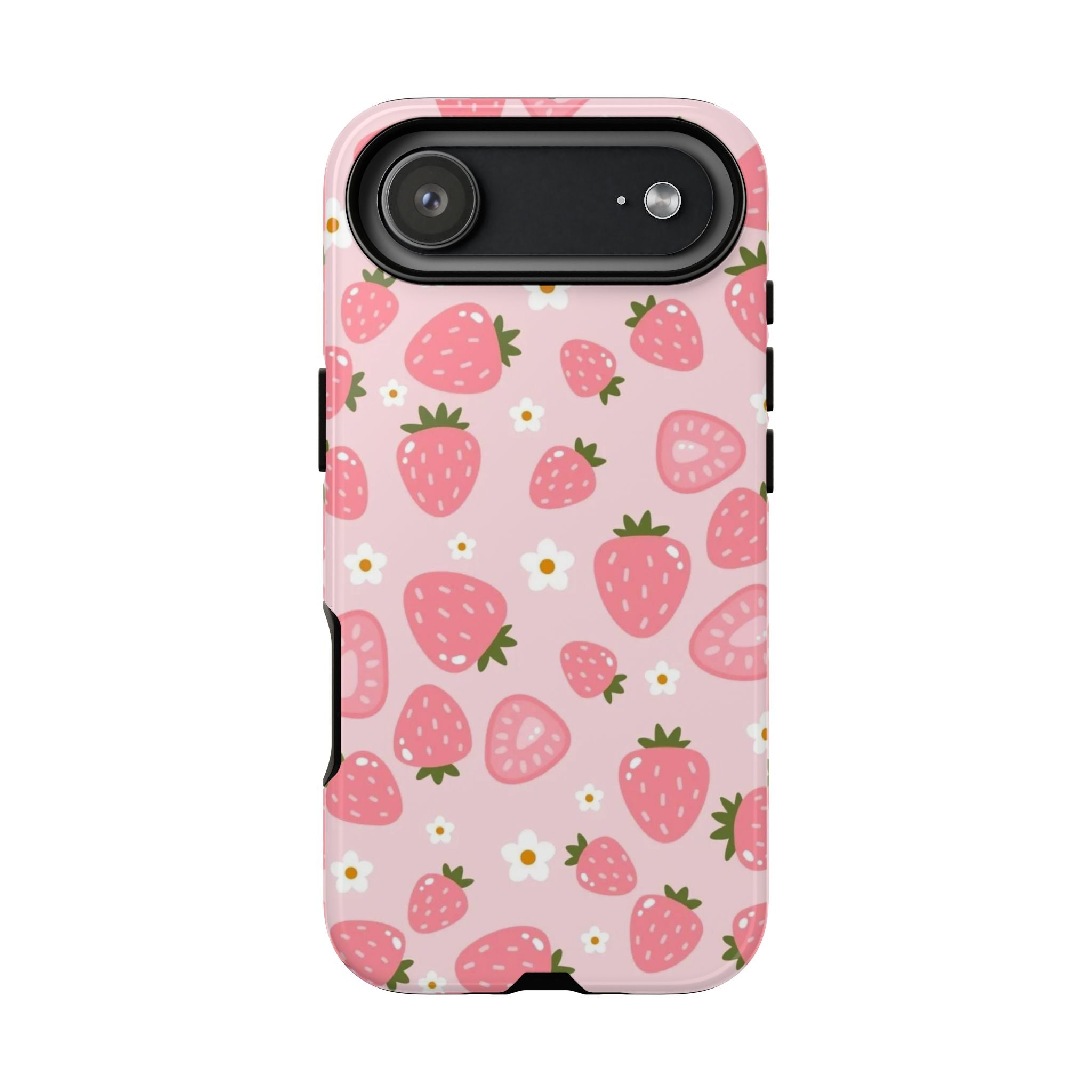 Strawberry Pattern Phone Case – Cute Pink Fruit Protective Tough Case