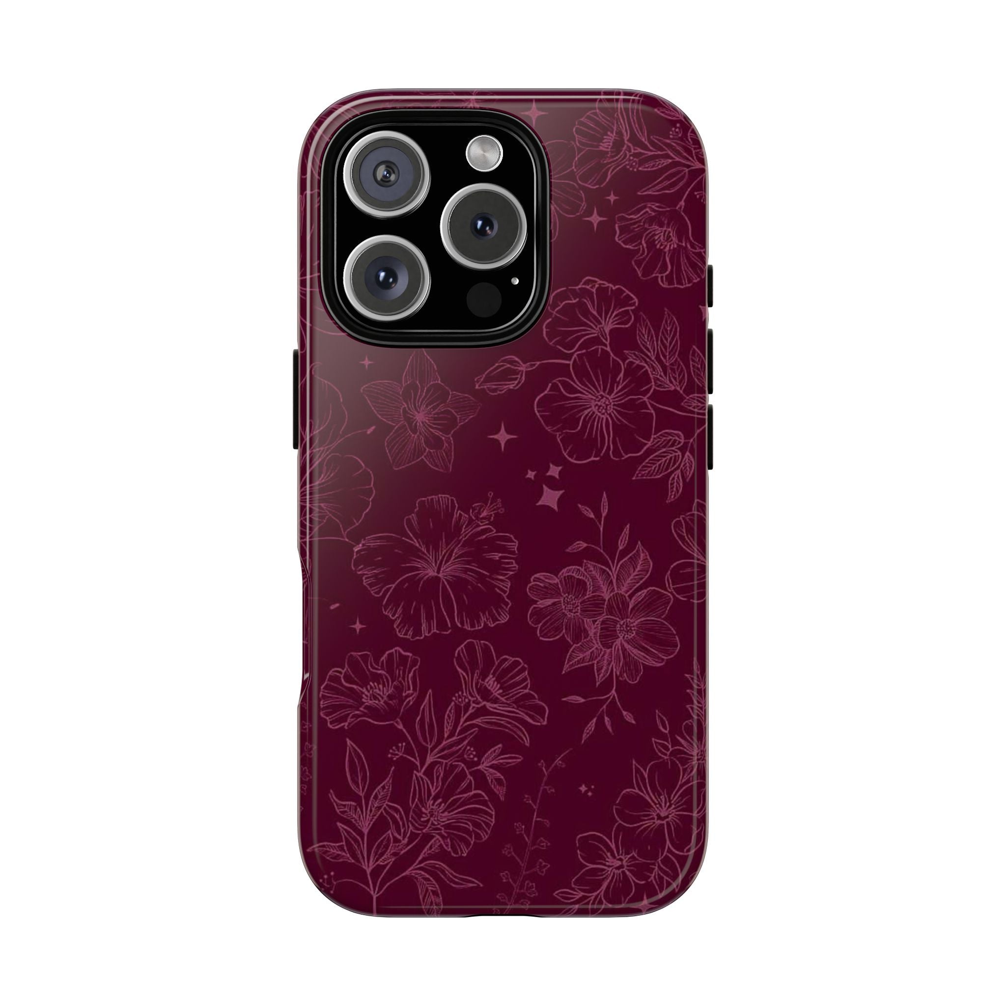 Burgundy Floral Tough Phone Case — Protective Hibiscus Pattern