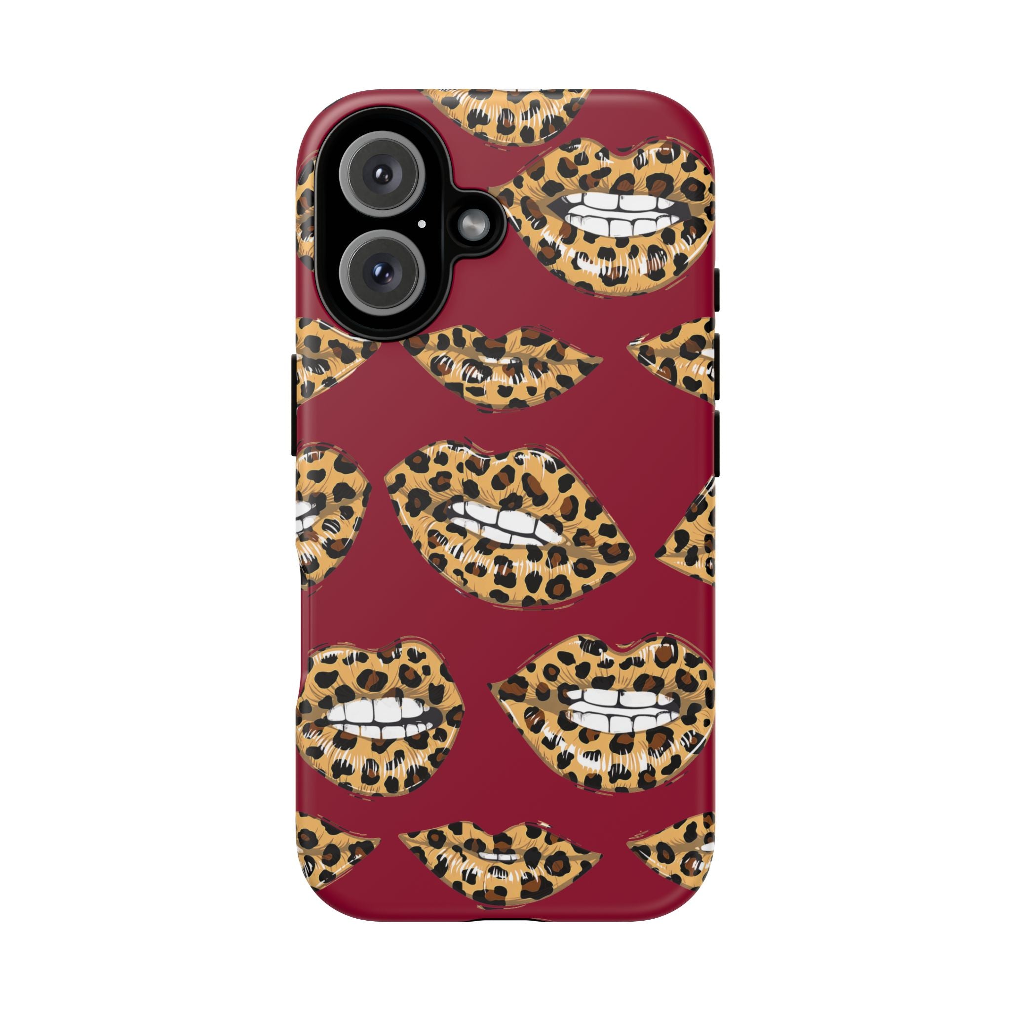 Phone Case — Leopard Lips Pattern on Burgundy