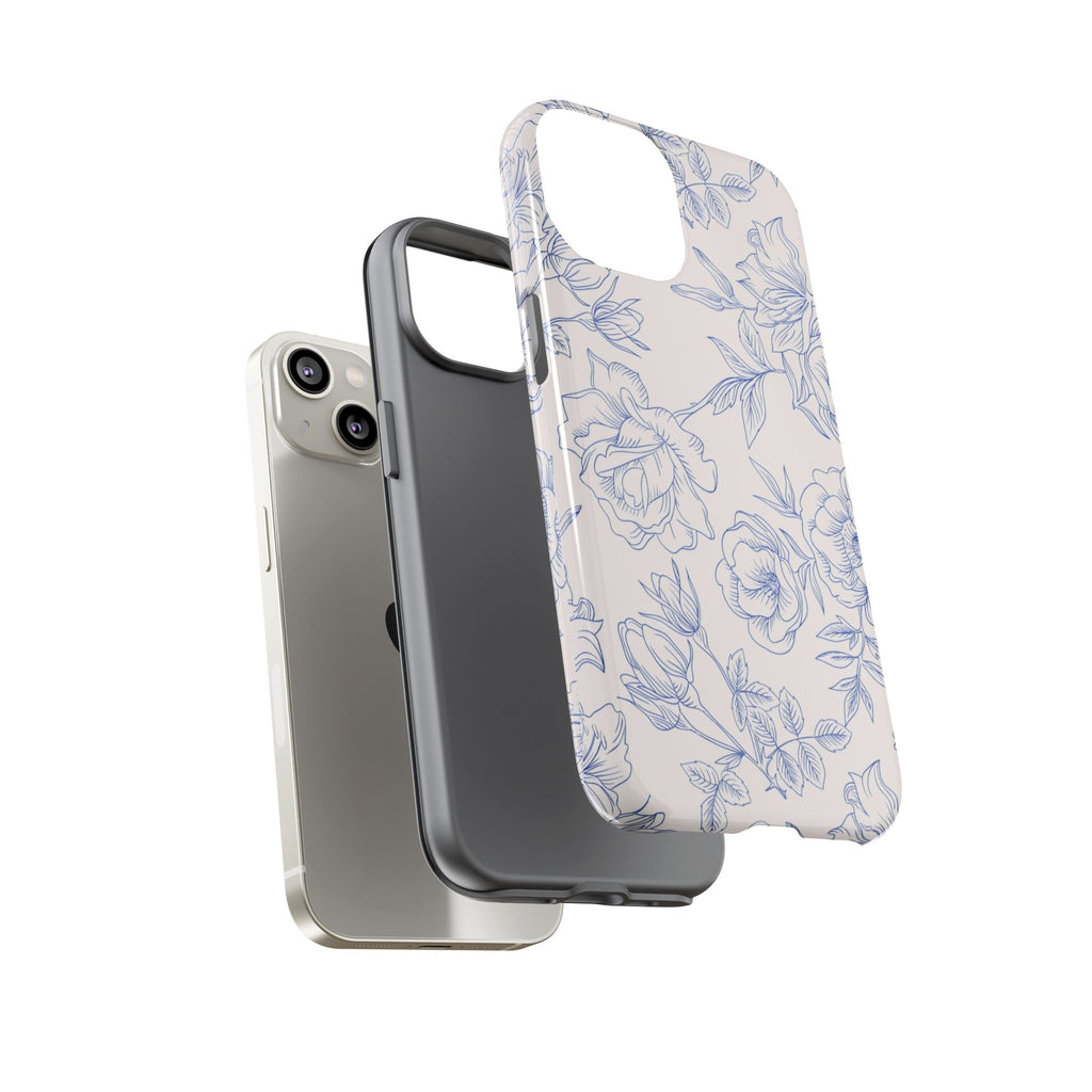 Phone Case — Blue Floral Sketch Tough Protective Case