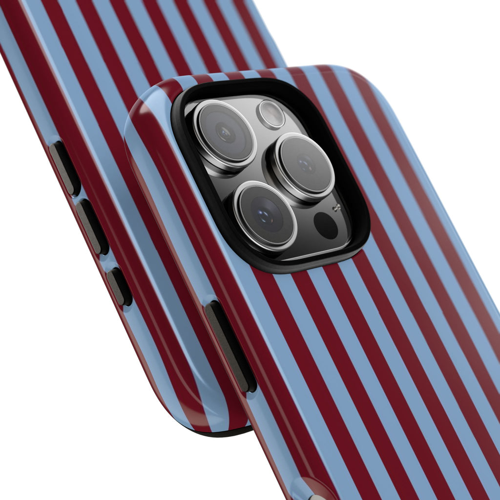 Striped Tough Phone Case — Blue & Burgundy Vertical Stripe Protective Cover