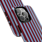 Striped Tough Phone Case — Blue & Burgundy Vertical Stripe Protective Cover