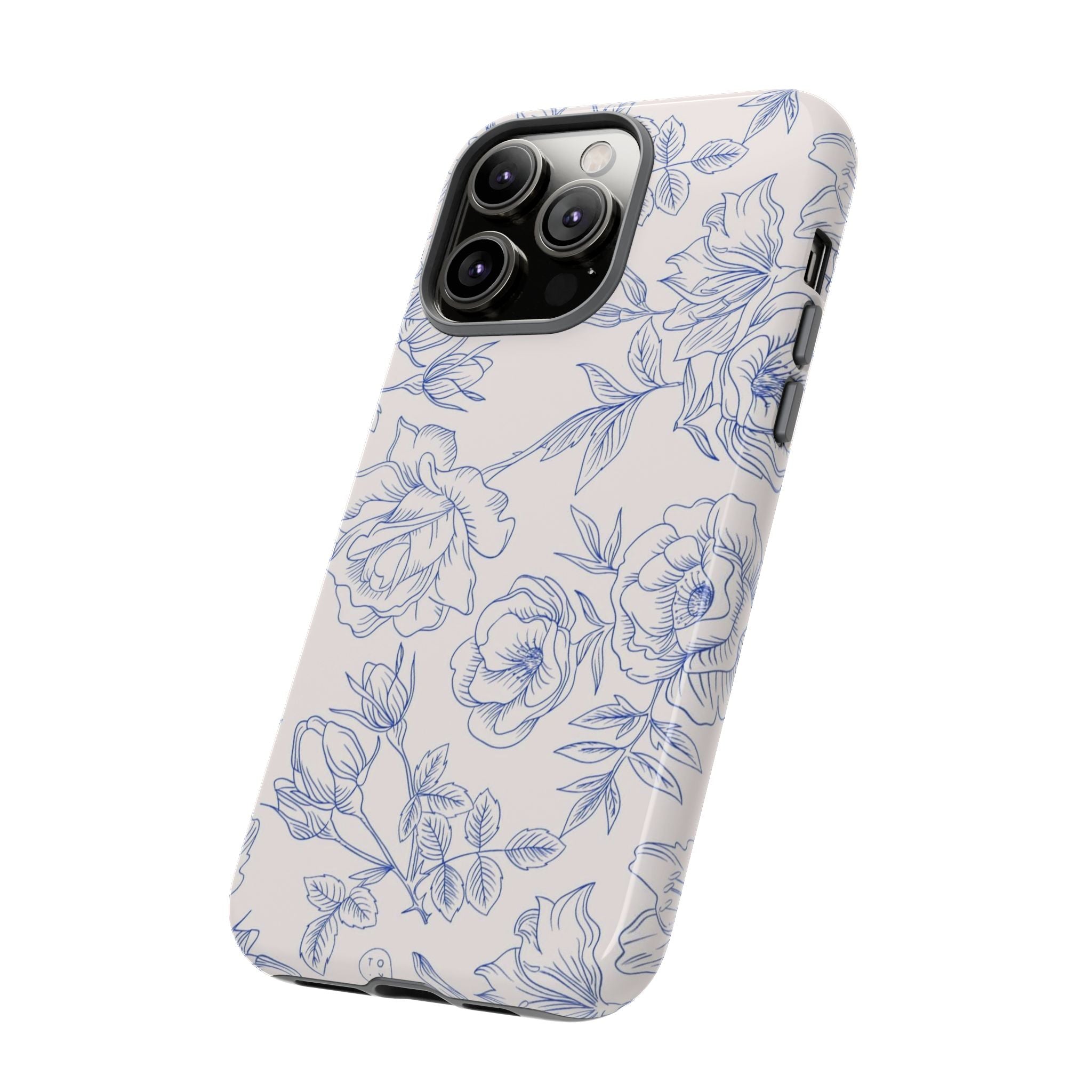 Phone Case — Blue Floral Sketch Tough Protective Case
