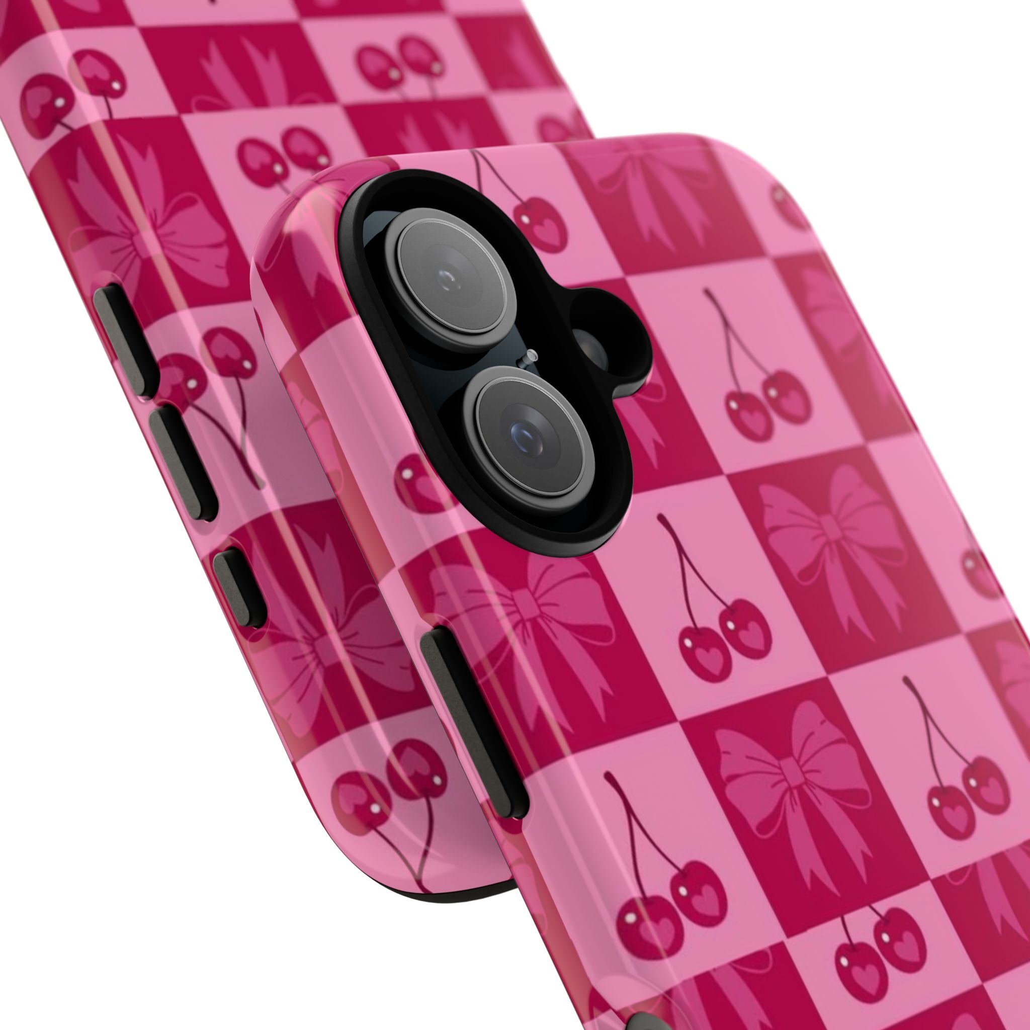 Cherry Checker Tough Phone Case — Pink Retro Bow Pattern