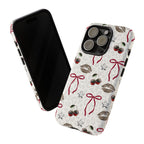 Cherry Bow Phone Case — Retro Cherry & Lips Pattern iPhone Cover