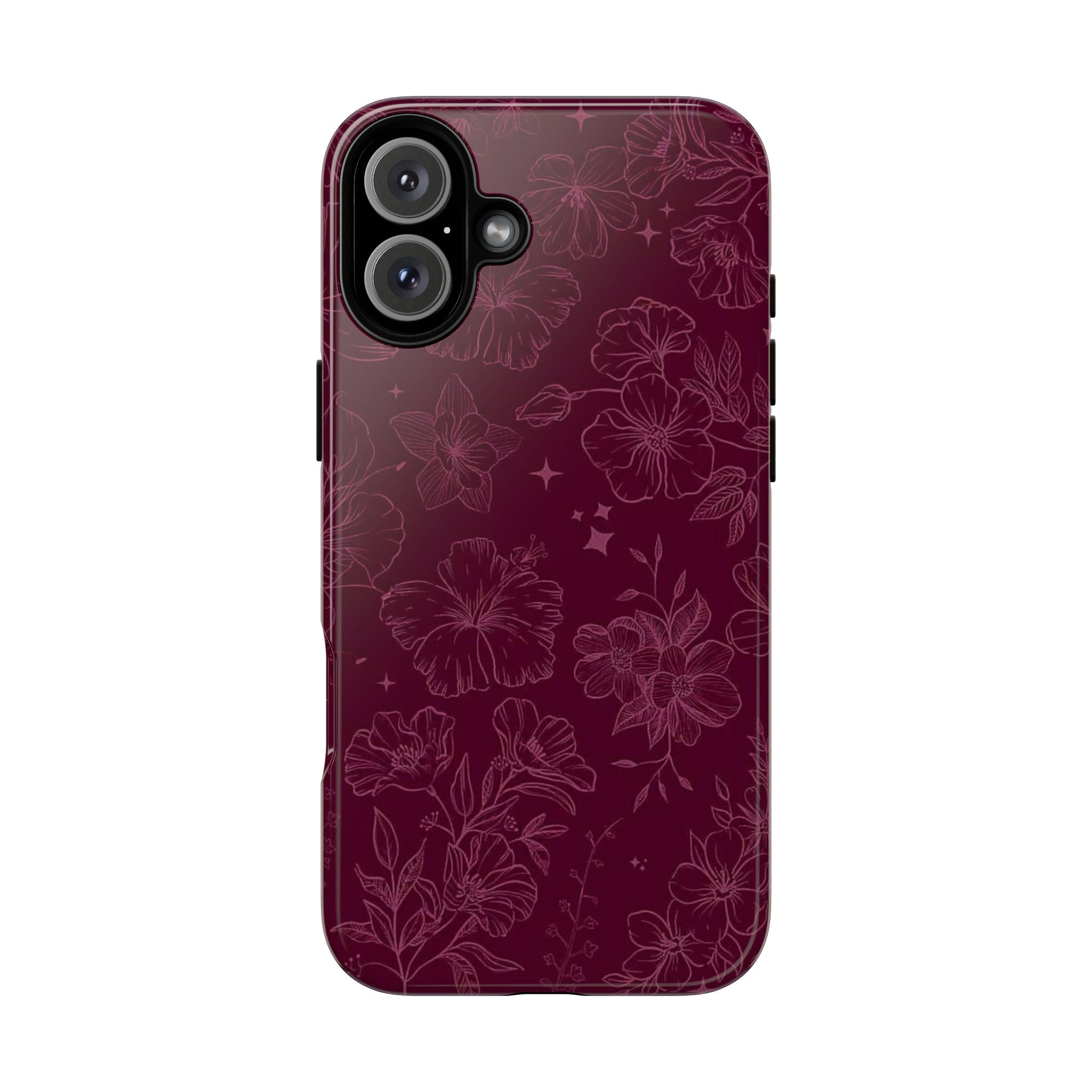 Burgundy Floral Tough Phone Case — Protective Hibiscus Pattern