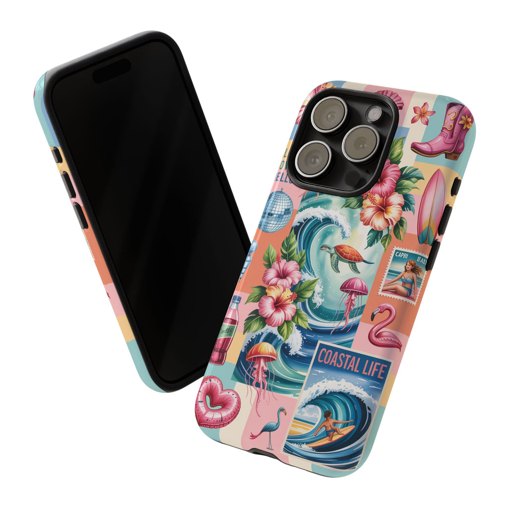 Coastal Collage Phone Case — Retro Beach Surf Floral Design