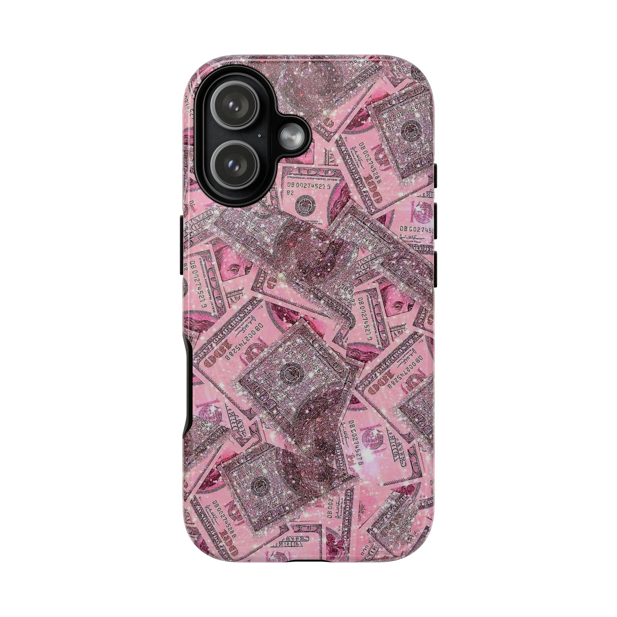 Pink Glitter Money Phone Case — Cash Pattern Protective Tough Case