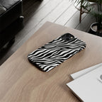 Zebra Print Tough Phone Case — Black & White Animal Stripe Protective Cover