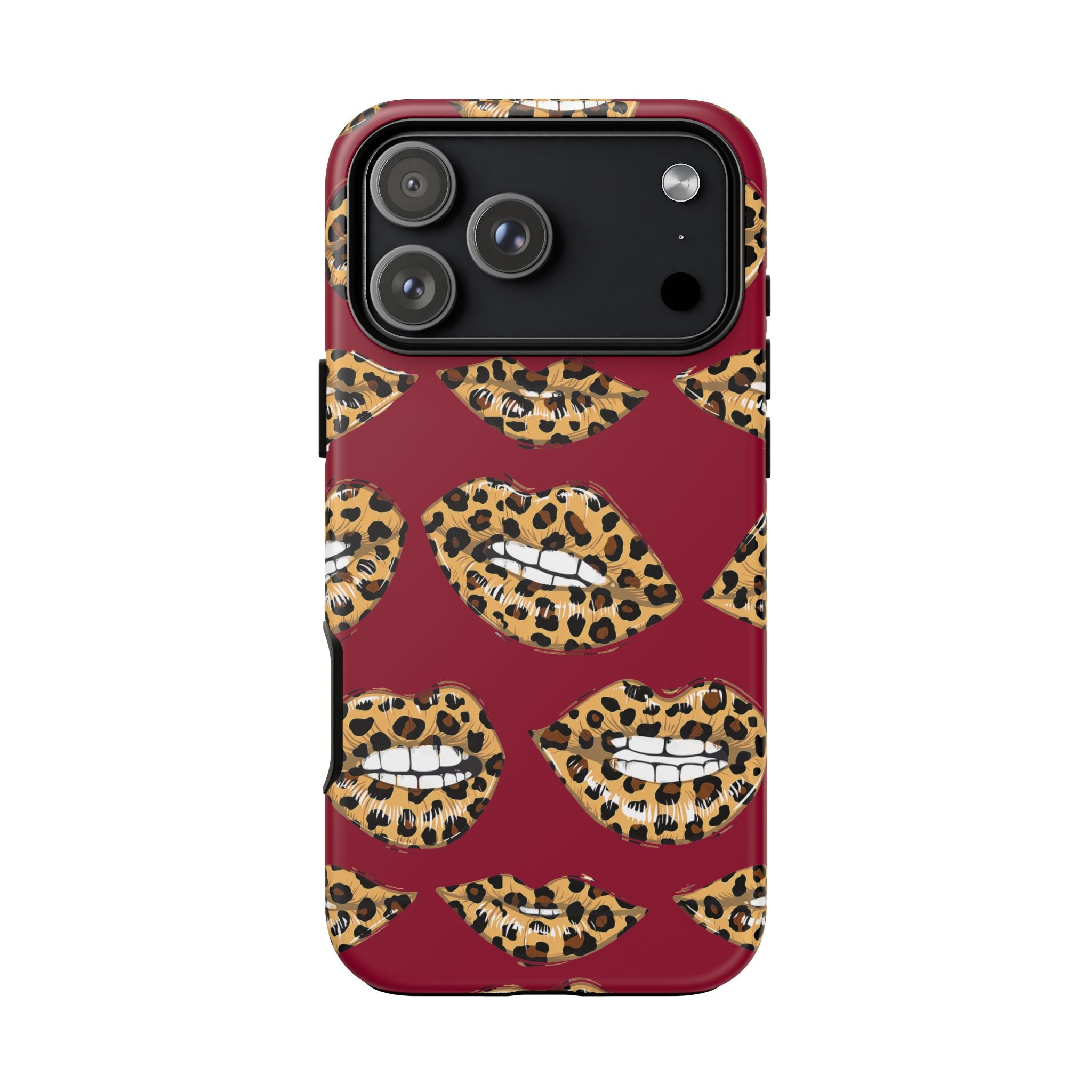 Phone Case — Leopard Lips Pattern on Burgundy