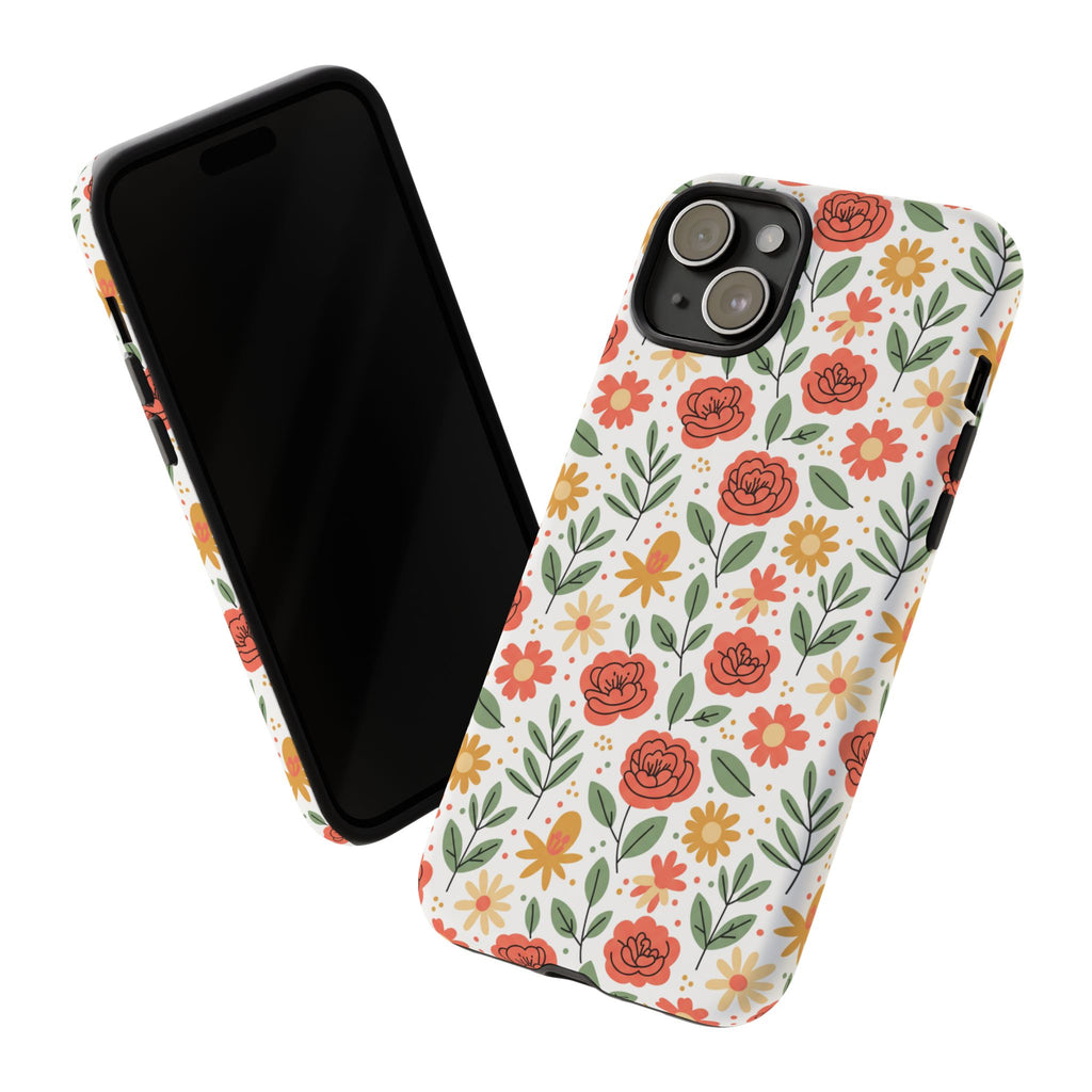 Floral Rose Pattern Tough Phone Case — Durable Garden-Inspired Protection