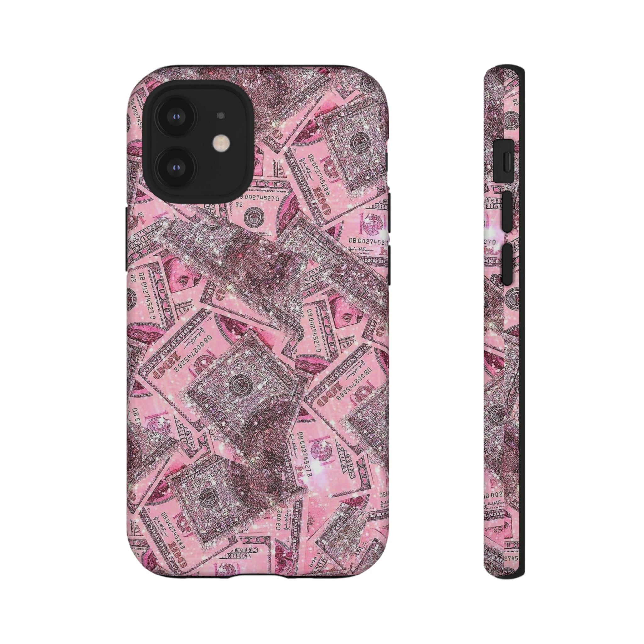 Pink Glitter Money Phone Case — Cash Pattern Protective Tough Case