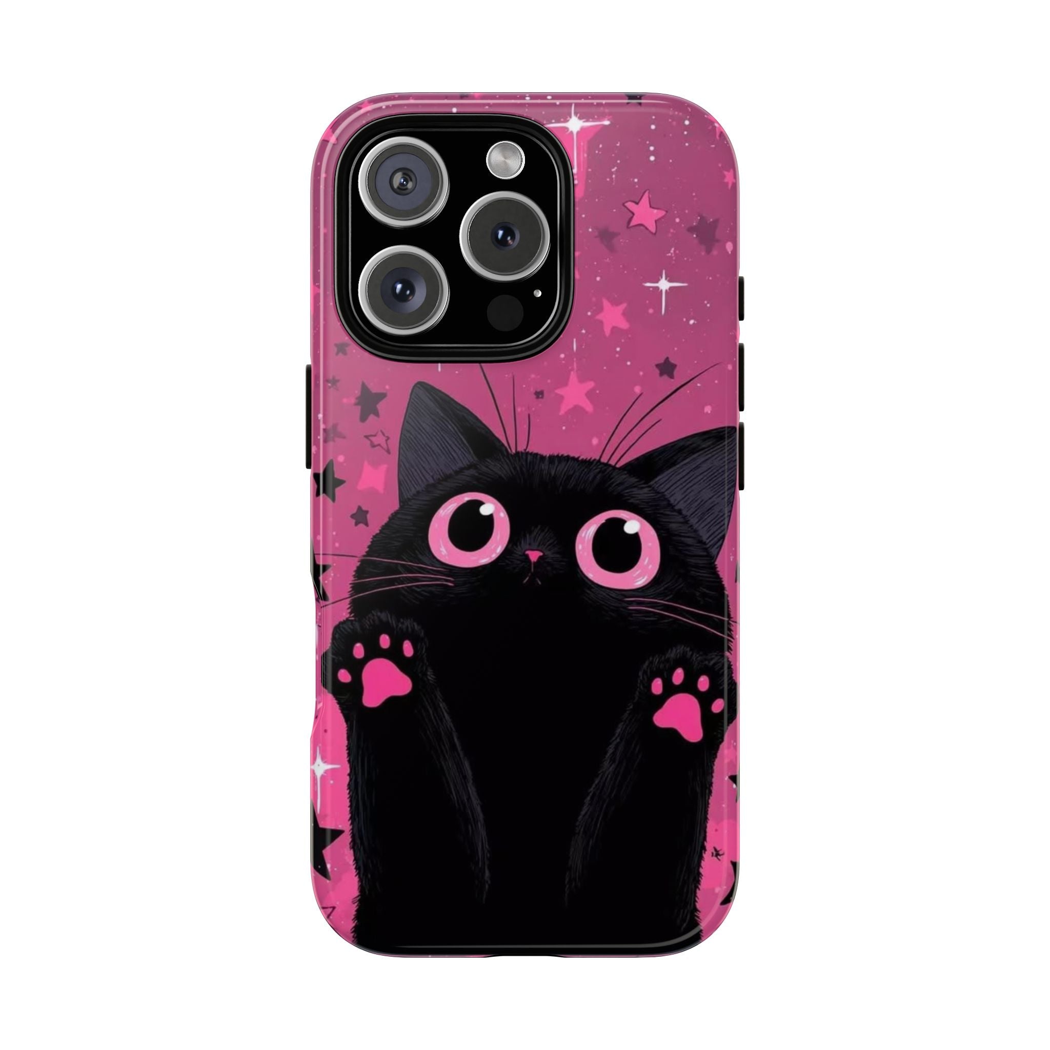 Cat Paw Pink Galaxy Phone Case — Cute Black Kitten iPhone Cover