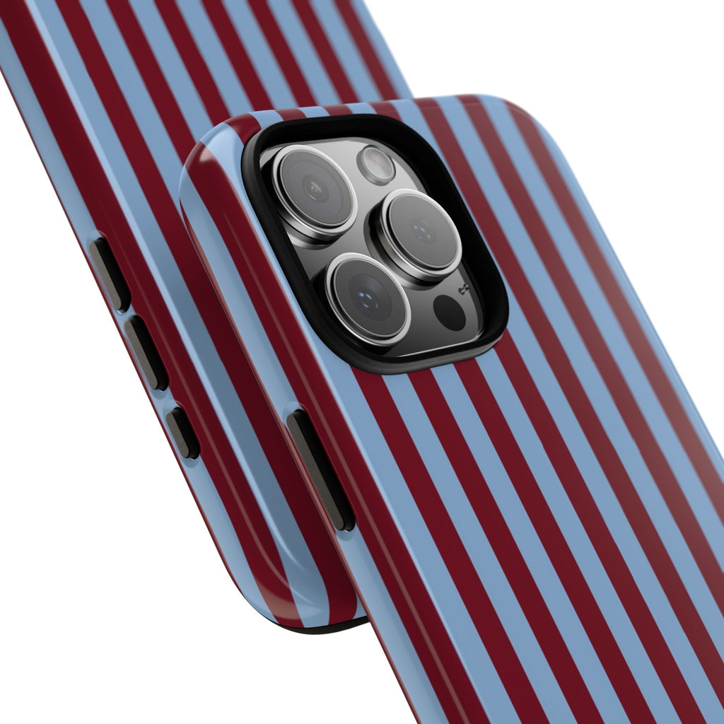 Striped Tough Phone Case — Blue & Burgundy Vertical Stripe Protective Cover