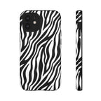 Zebra Print Tough Phone Case — Black & White Animal Stripe Protective Cover