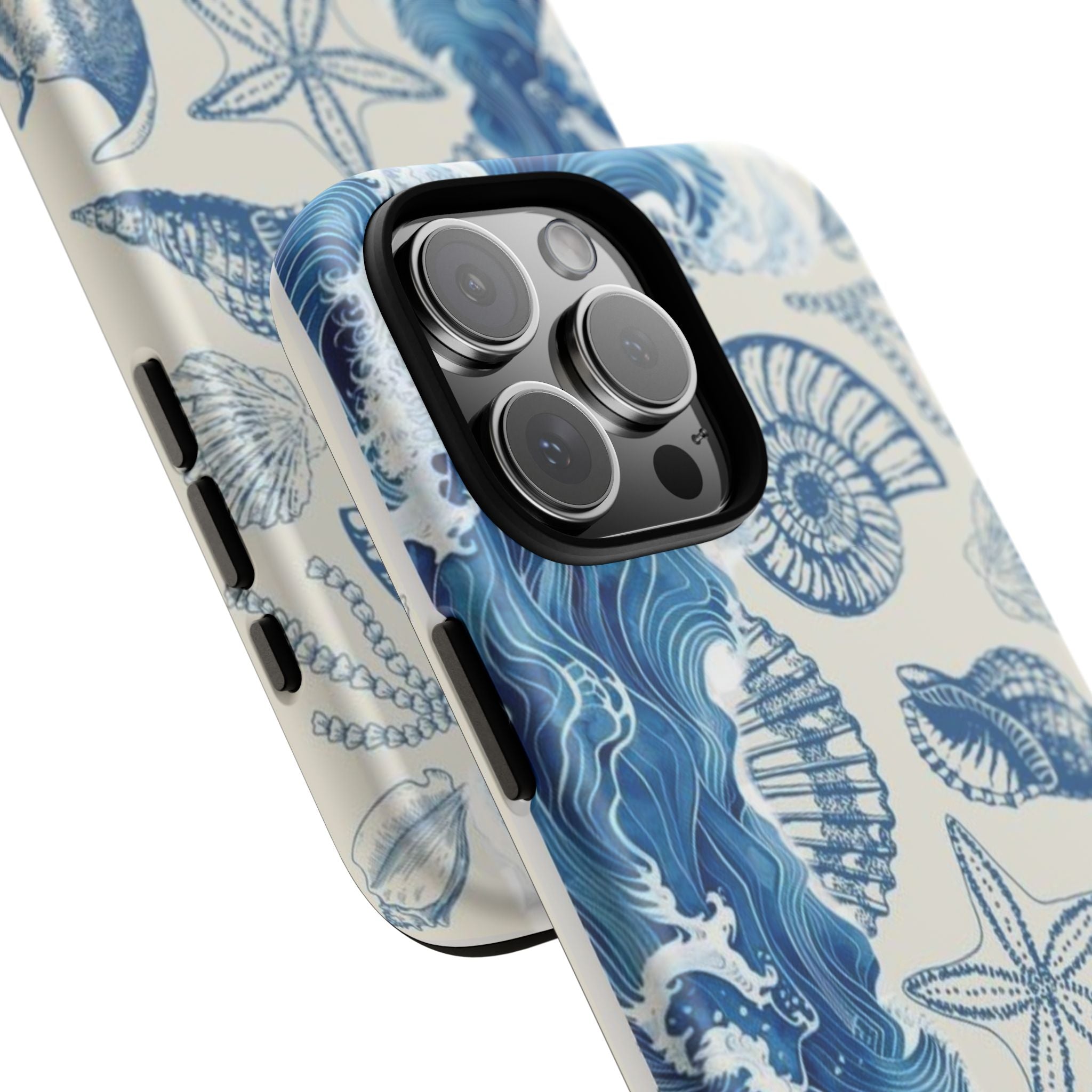 Ocean Shells Tough Phone Case — Blue Nautical Seashell iPhone Cover